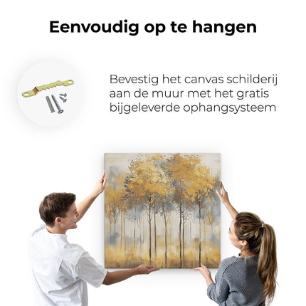Canvas schilderij ophangen Kunstwerk van Bomen in Geel en Grijs