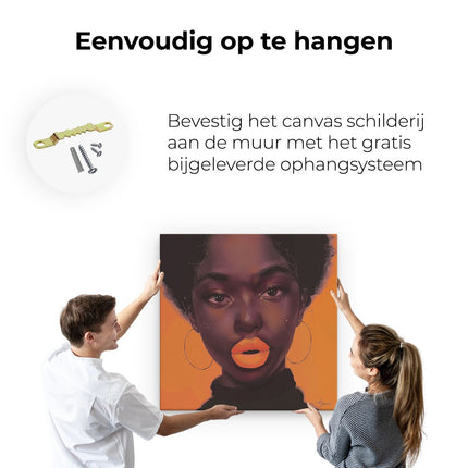 Canvas schilderij ophangen Zwarte Vrouw met Oranje Lippen