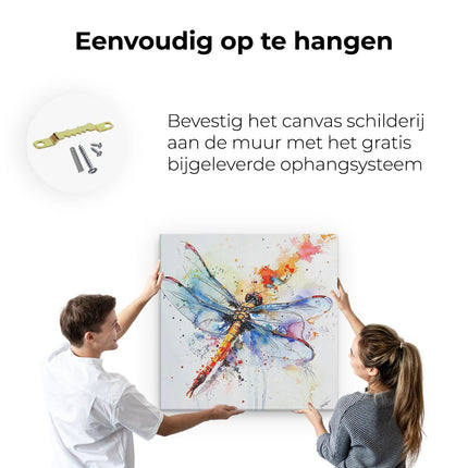 Canvas schilderij ophangen Libel met Kleurrijke Spetters