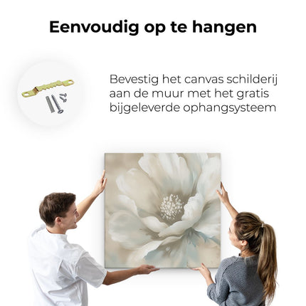 Canvas schilderij ophangen Witte Bloem op een Beige Achtergrond