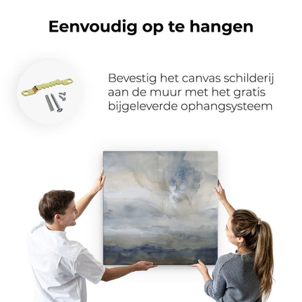Canvas schilderij ophangen Abstract Kunstwerk met Blauwe en Witte Wolken
