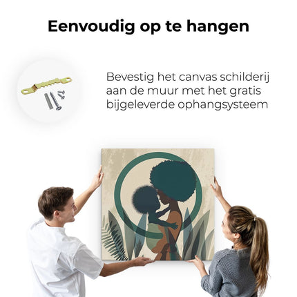 Canvas schilderij ophangen Vrouw met Afrohaar Houdt een Baby in haar Armen