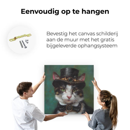 Canvas schilderij ophangen Steampunkkat die Hoge Zijden Draagt