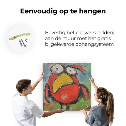 Canvas schilderij ophangen Rode Vogel met Grote Ogen