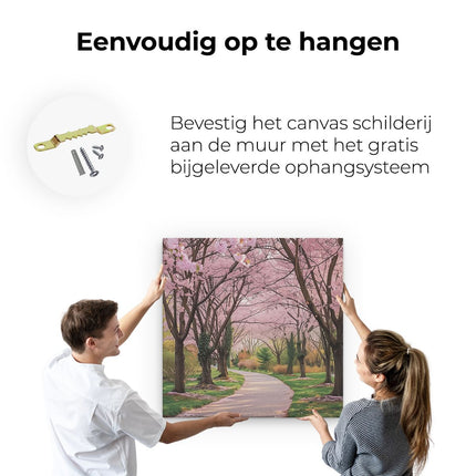 Canvas schilderij ophangen Pad Omzoomd met Kersenbloesems