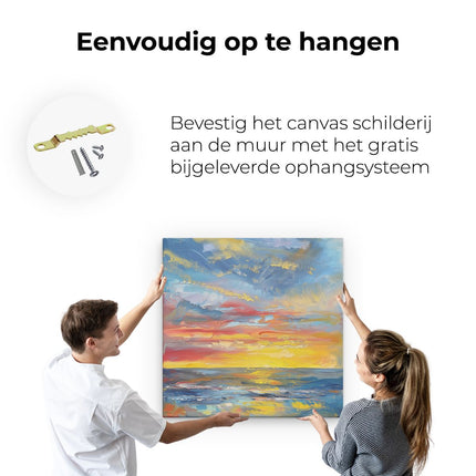Canvas schilderij ophangen Olieverfschilderij van een Zonsondergang boven de Oceaan