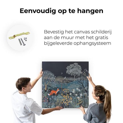 Canvas schilderij ophangen Illustratie van een Vos in een Bos