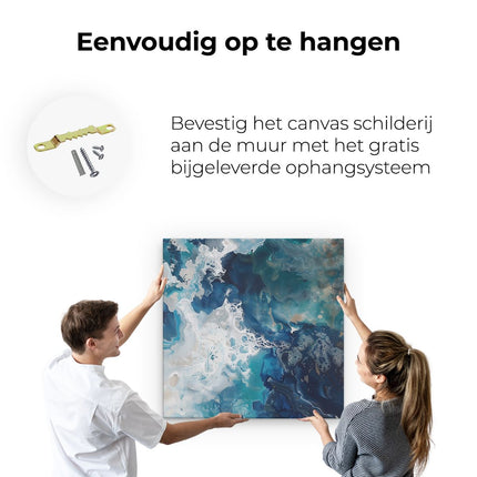 Canvas schilderij ophangen Blauw en Wit Kunstwerk op een Witte Achtergrond