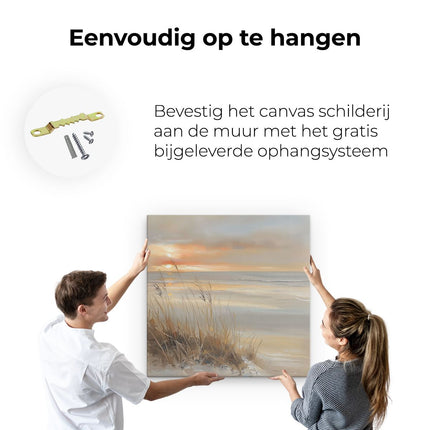 Canvas schilderij ophangen Kunstwerk van een Zonsondergang op het Strand