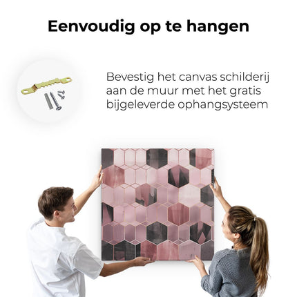 Canvas schilderij ophangen Roze en Zwart Geometrisch Patroon
