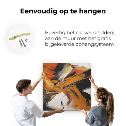 Canvas schilderij ophangen Abstract Kunstwerk met Oranje en Zwarte Strepen