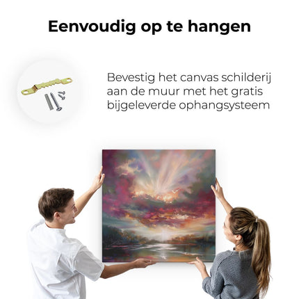 Canvas schilderij ophangen Kunstwerk van een Zonsondergang boven een Rivier