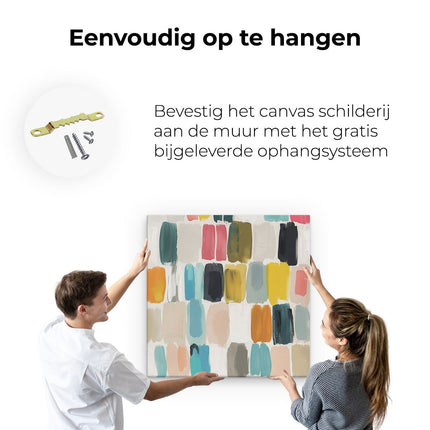 Canvas schilderij ophangen Kleurrijke Penseelstreken op een Witte Achtergrond