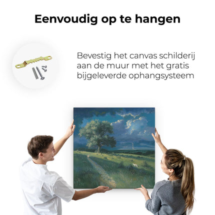 Canvas schilderij ophangen Kunstwerk van een Grasveld met een Boom