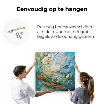 Canvas schilderij ophangen Abstract Kunstwerk van een Boom en Vogels