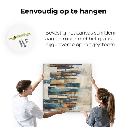 Canvas schilderij ophangen Abstract Kunstwerk met Blauwe, Bruine en Beige Kleuren