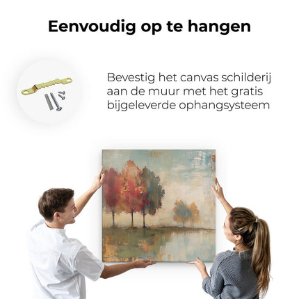 Canvas schilderij ophangen Kunstwerk van Bomen bij een Meer