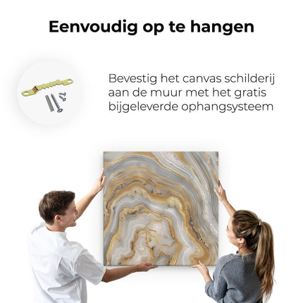 Canvas schilderij ophangen Gouden en Witte Marmeren Achtergrond