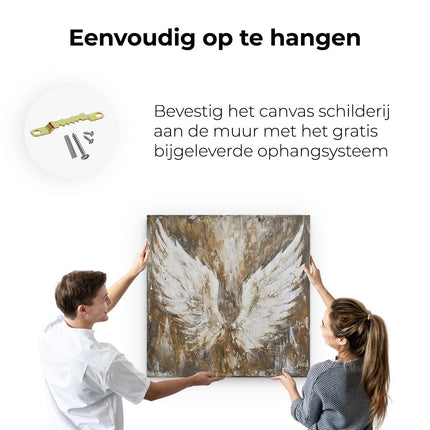 Canvas schilderij ophangen Kunstwerk van Engelenvleugels op een Bruine Achtergrond