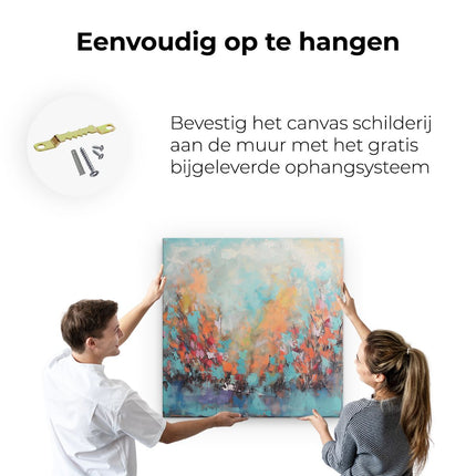 Canvas schilderij ophangen Abstract Kunstwerk van Bomen in Blauw en Oranje