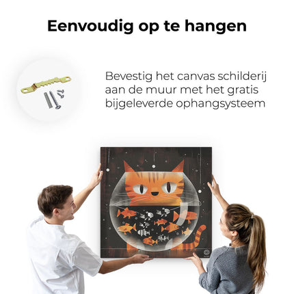 Canvas schilderij ophangen Kat in een Vissenkom