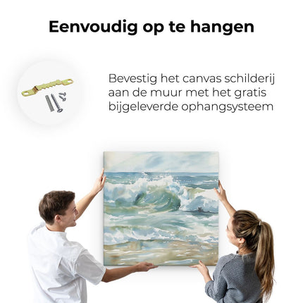 Canvas schilderij ophangen Aquarelkunstwerk van een Golf op het Strand
