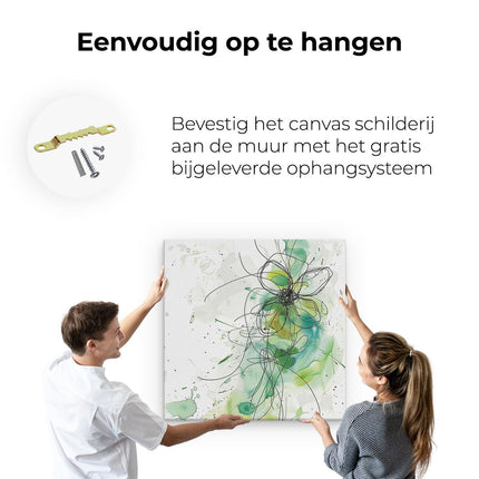 Canvas schilderij ophangen Abstract Kunstwerk van een Groene Bloem met Splatters