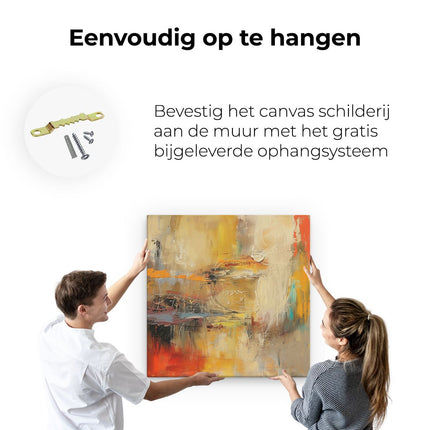 Canvas schilderij ophangen Abstract Kunstwerk met Rode, Oranje en Gele Kleuren