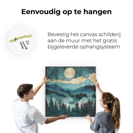 Canvas schilderij ophangen Aquarelkunstwerk van Bergen en een Volle Maan