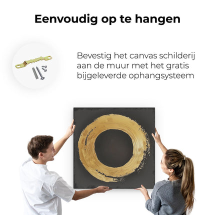 Canvas schilderij ophangen Gouden Cirkel op een Zwarte Achtergrond