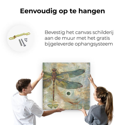 Canvas schilderij ophangen De Libel is Groen en Goud