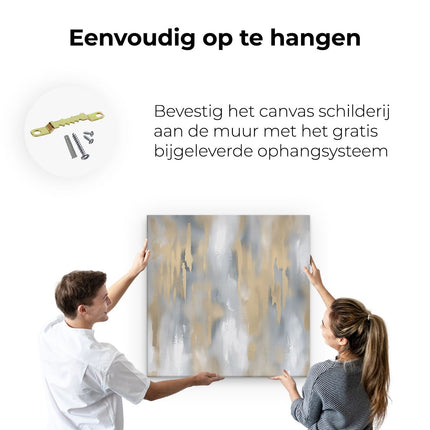 Canvas schilderij ophangen Goud en Zilver Abstract Kunstwerk op een Witte Achtergrond