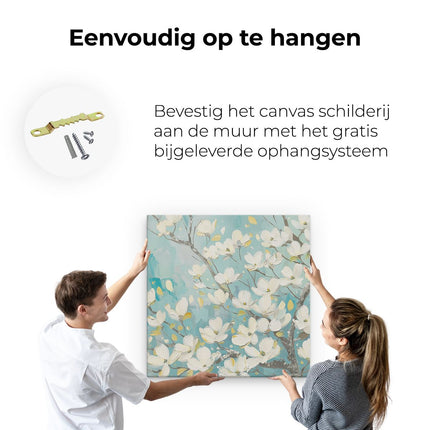 Canvas schilderij ophangen Witte Bloemen aan een Boom