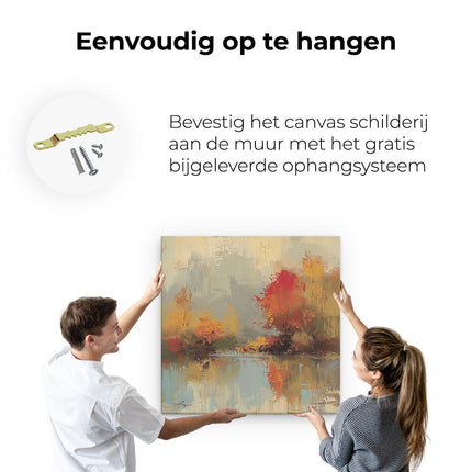 Canvas schilderij ophangen Kunstwerk van Herfstbomen bij een Rivier
