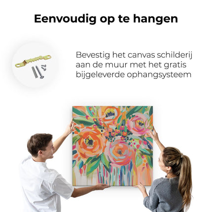 Canvas schilderij ophangen Kunstwerk van Oranje Bloemen in een Vaas