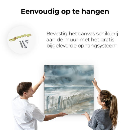 Canvas schilderij ophangen Aquarelkunstwerk van een Strand met een Hek