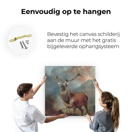 Canvas schilderij ophangen Herten Staan ​​In een Veld met Bergen op de Achtergrond