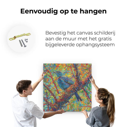 Canvas schilderij ophangen Kleurrijke Vogel Zat op een Boomtak