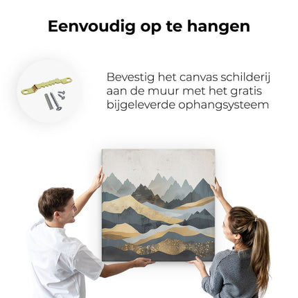 Canvas schilderij ophangen Abstract Kunstwerk van Bergen in Goud en Blauw