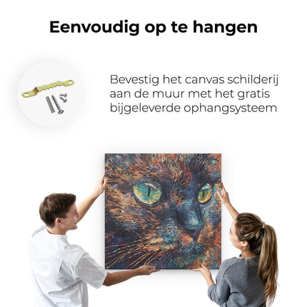 Canvas schilderij ophangen Kunstwerk van een Kat met Groene Ogen