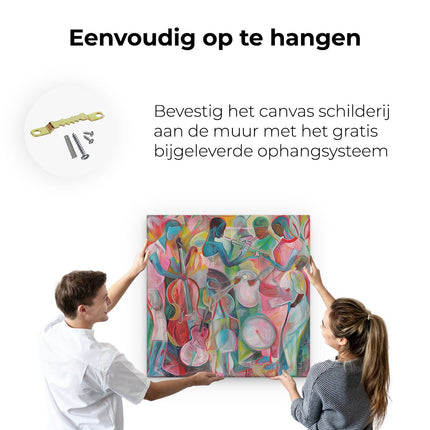 Canvas schilderij ophangen Kunstwerk van Muzikanten die Instrumenten Bespelen