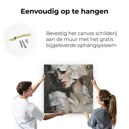 Canvas schilderij ophangen Kunstwerk van een Vrouw met haar Gezicht Bedekt met Papier