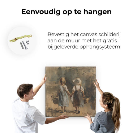 Canvas schilderij ophangen Twee Kleine Meisjes die Manden Vasthouden
