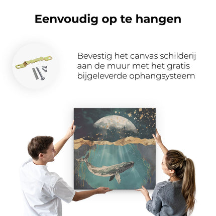 Canvas schilderij ophangen Bultrug Zwemt onder de Maan