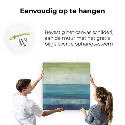 Canvas schilderij ophangen Abstract Kunstwerk van een Blauwe, Groene en Gele Oceaan