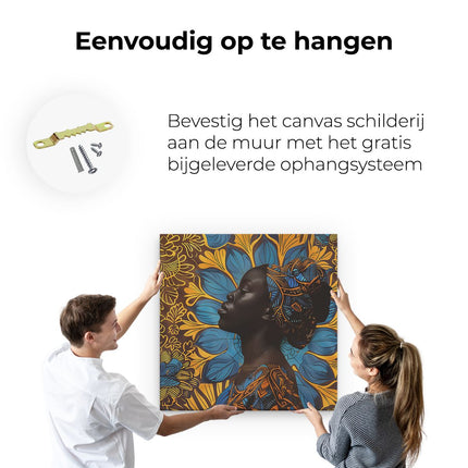 Canvas schilderij ophangen Afrikaanse Vrouw die een Hoofddoek Draagt