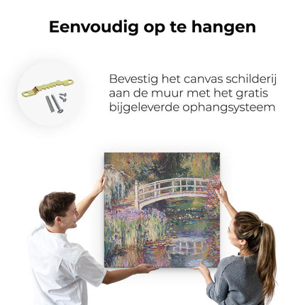 Canvas schilderij ophangen Kunstwerk van een Brug over een Vijver