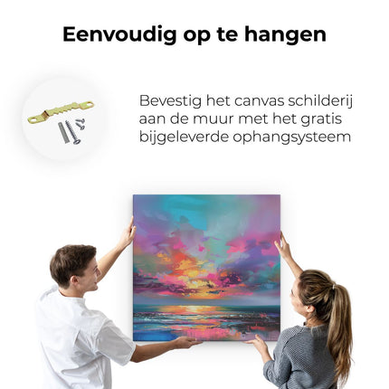 Canvas schilderij ophangen Abstract Kunstwerk van een Kleurrijke Zonsondergang over de Oceaan