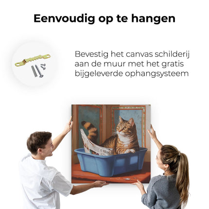 Canvas schilderij ophangen Kat zit in een Blauwe Container