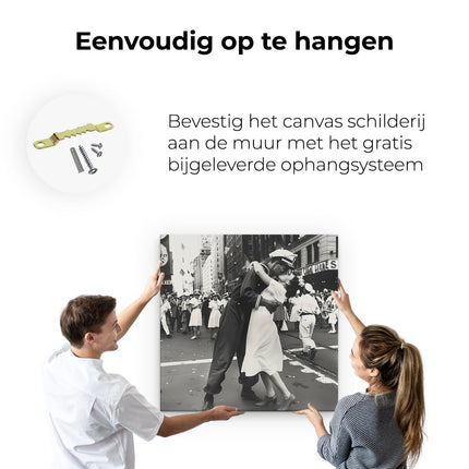 Canvas schilderij ophangen Paar Zoenen op Times Square